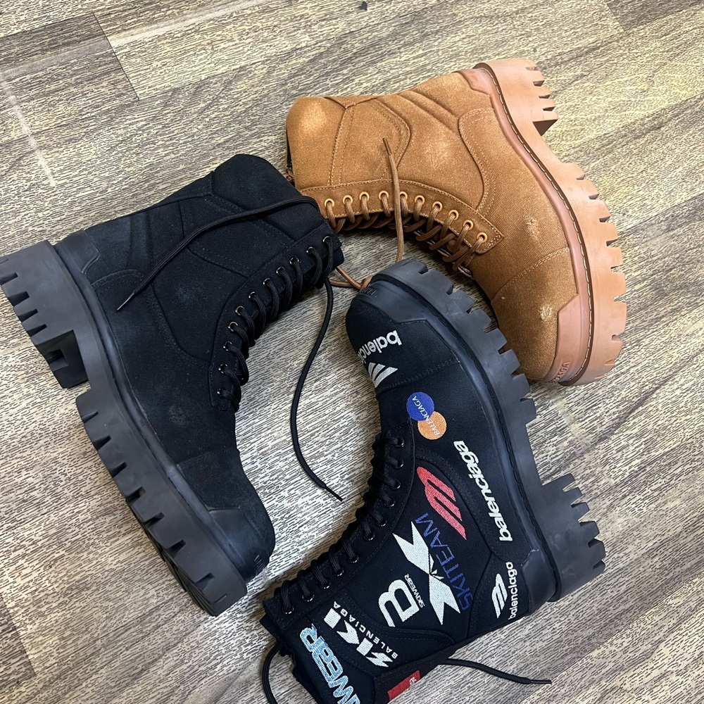 Balenciaga Black and Brown Lace-Up Boots